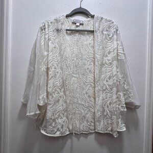 Anthropologie Beyond Vintage embroidered Kimono Open Cover Up Shear Cardigan